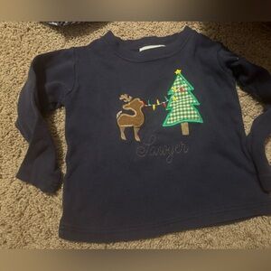 Navy Kids Shirt with Reindeer and Tree Design